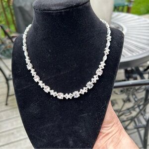 Vintage Signed Napier XO Design Link Crystal Necklace Silver Tone 18”